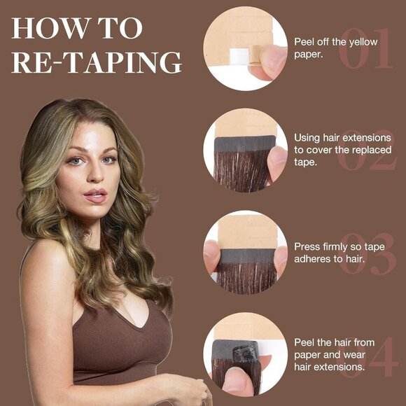 Tape in Hair Extensions Human Hair, 3/8/613 Walnut Brown to Ash Brown and Bleach - Picture 3 of 8